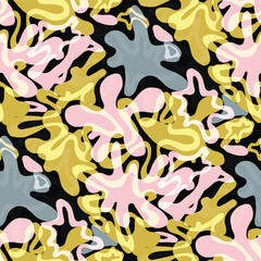 Naklejka premium Seamless vector pattern with abstract modern doodles. Bright summer print. Trendy colorful background. Vintage geometric doodles. 