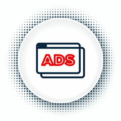 Line Advertising icon isolated on white background. Concept of marketing and promotion process. Responsive ads. Social media advertising. Colorful outline concept. Vector