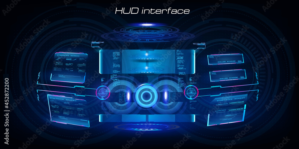 Poster futuristic virtual display hud, gui, ui. holographic custom virtual reality panel. holographic displ