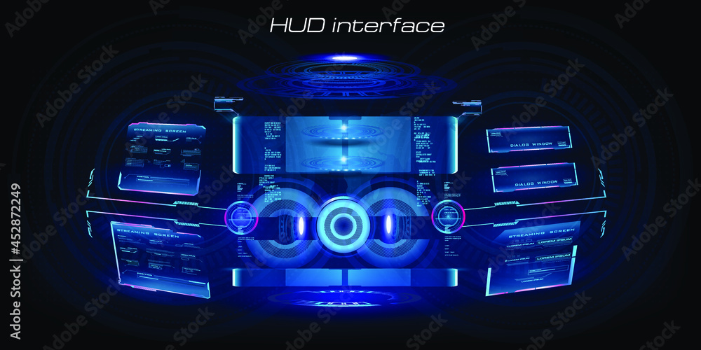 Poster futuristic virtual display hud, gui, ui. holographic custom virtual reality panel. holographic displ