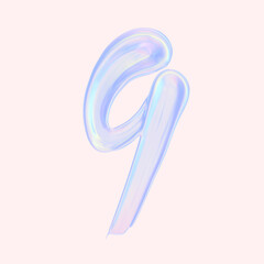 Numeral 9. Holographic gradient 3d digit Nine illustration isolated