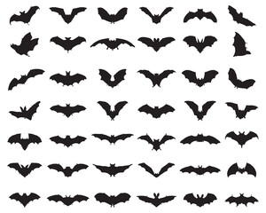 Naklejka na ściany i meble Black silhouettes of bats on a white background