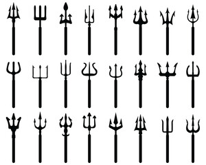 Black silhouettes of tridents on a white background