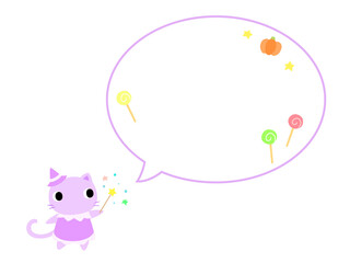 ハロウィンのネコ　吹き出し＋装飾付