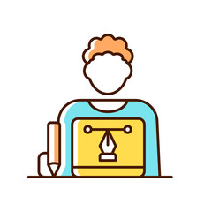 Graphic designer RGB color icon. Creating websites and advertisment. Working on art projects. Freelance and office job. Visual artist. Isolated vector illustration. Simple filled line drawing