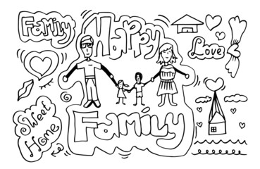 Happy family holding hands on white background.
