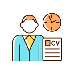 Job applicant RGB color icon. Apply for new job. Signing up for new work position. Job opening. Send resume. Recruitment process. Isolated vector illustration. Simple filled line drawing