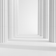 3d rendering of classic columns in the white empty interior.