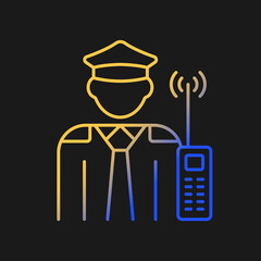 Security guard gradient vector icon for dark theme. Officer that supervises and monitor private and public property. Thin line color symbol. Modern style pictogram. Vector isolated outline drawing
