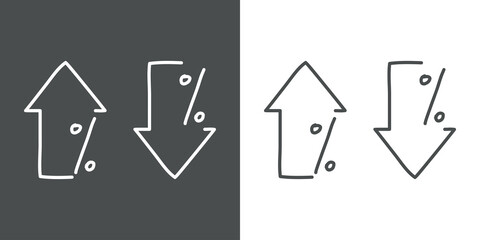 Logotipo con símbolo manuscrito porcentaje escrito a mano en silueta de flechas con lineas en fondo gris y fondo blanco © teracreonte