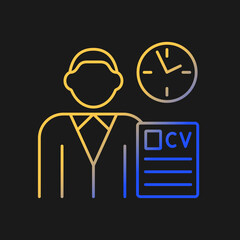 Job applicant gradient vector icon for dark theme. Apply for new job. Send resume. Recruitment process. Thin line color symbol. Modern style pictogram. Vector isolated outline drawing