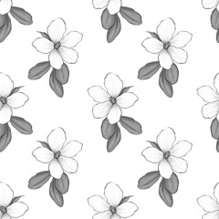 Monochrome floral seamless pattern with beautiful flowers. Black and white