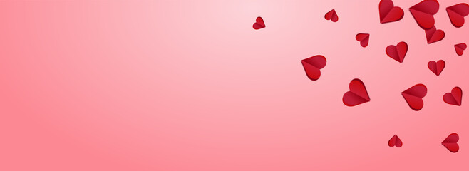 Red Hearts Vector Pink Panoramic Backgound. Love
