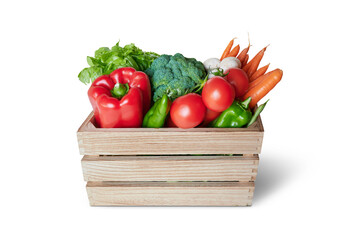 Fresh vegetable in wooden box isolated from the background