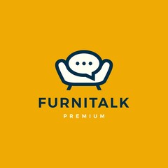 furniture talk chat bubble sofa chair logo vector icon illustration