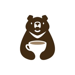 moon black bear vietnam coffee cup drink negative space logo vector icon illustration