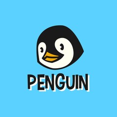 cute little penguin baby kid retro cartoon logo vector icon illustration