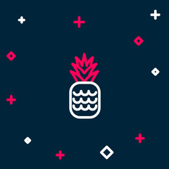 Line Pineapple tropical fruit icon isolated on blue background. Colorful outline concept. Vector
