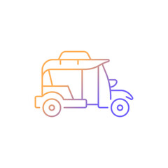 Bangkok tuk-tuk gradient linear vector icon. Three-wheeled vehicle. Motorized rickshaw. Thai urban transport. Thin line color symbol. Modern style pictogram. Vector isolated outline drawing