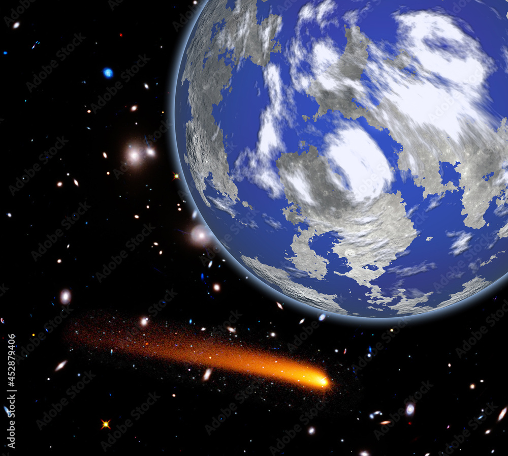 Wall mural comet over the earth. meteor rain. the elements of this image furnished by nasa.