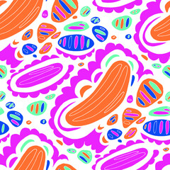 Seamless vector pattern with abstract modern doodles. Bright summer print. Trendy colorful background. Vintage geometric doodles.	
