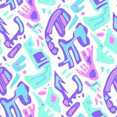Seamless vector pattern with abstract modern doodles. Bright summer print. Trendy colorful background. Vintage geometric doodles.	