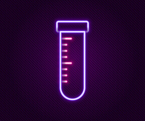 Glowing neon line Test tube and flask chemical laboratory test icon isolated on black background. Laboratory glassware sign. Colorful outline concept. Vector