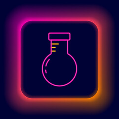 Glowing neon line Test tube and flask chemical laboratory test icon isolated on black background. Laboratory glassware sign. Colorful outline concept. Vector