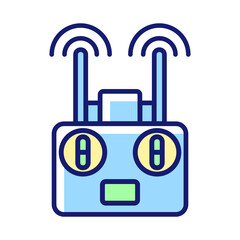 Remote controller RGB color manual label icon. Drone radio transmitter. Quadcopter flight control. Send signals. Isolated vector illustration. Simple filled line drawing for product use instructions