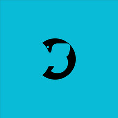 Creative black colour negative space 3 or B logo design with blue background for business and brand.