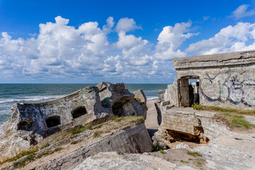 ruins of Karosta Fort military defenses in the Baltic Sea on the coast of Latvia