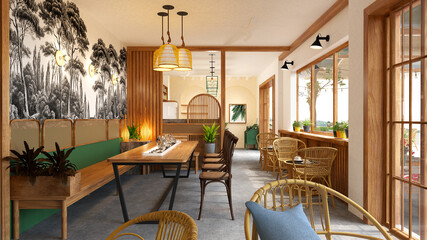 3d render of cafe restaurant interior