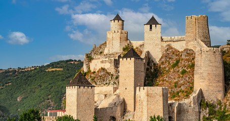 Fototapeta na wymiar Ancient castle fortress on the river Golubac, Serbia. Selective focus