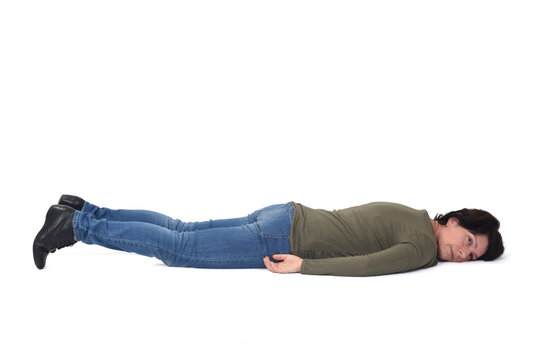 woman lying on the floor on white background