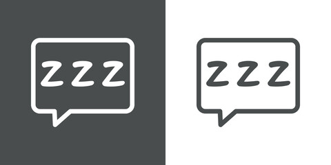 Tiempo de dormir. Logotipo con letras zzz en burbuja de habla en fondo gris y fondo banco