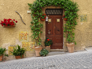 Fototapeta na wymiar Flowers in the village of Spello in Umbria