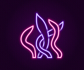 Glowing neon line Seaweed icon isolated on black background. Underwater seaweed spirulina, aquatic marine algae plant. Vegan and vegetarian food. Colorful outline concept. Vector