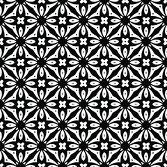 Flower geometric pattern. Seamless vector background. White and black ornament. Ornament for fabric, wallpaper, packaging. Decorative print 