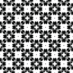 Flower geometric pattern. Seamless vector background. White and black ornament. Ornament for fabric, wallpaper, packaging. Decorative print 