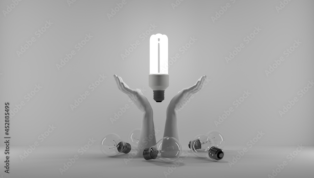 Poster hands protecting an idea. i have an idea and i want to protect it. patenting an idea. eureka, i have