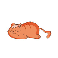 Cute Ginger Cat Character with Striped Tail Lying on the Floor Vector Illustration