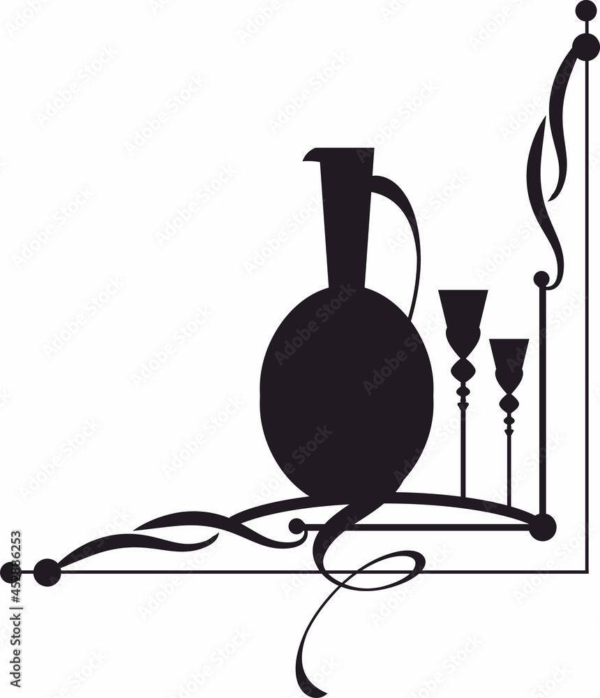 Poster decorative corner and frame pattern with wina and alcohol elements