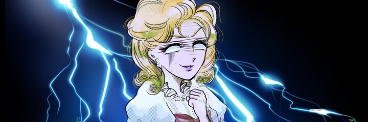 70年代少女漫画稲妻背景金髪ホステス風美女白目でブチギレ