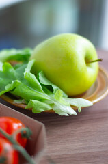 fresh green apple and salad on a chopping board vegetables healthy diet vegetarian
