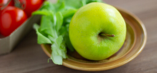green apple and salad on a plate fresh diet food dinner health