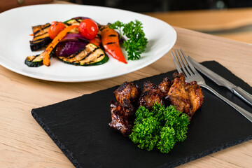 fried chicken wings on the cafe table