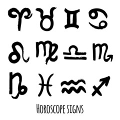 set of horoscope signs hand-drawn ink on a white background. Ideal for postcard design, horoscope creation for magazines and newspapers