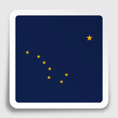 american state of Alaska flag icon on paper square sticker with shadow. Button for mobile application or web. Vector