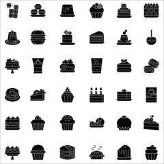 Dessert and sweets black and white flat concept icon collection set