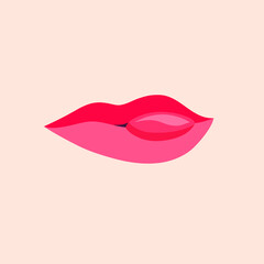 A hand-drawn drawing. Illustration of female lips. The mouth of a girl with a mouth painted with red lipstick. . A mascot for Valentine's Day. Women's beautiful print or postcar